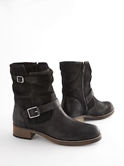 Black Extra Wide Fit Forever Comfort® Leather Slouch Ankle Boots - Image 2 of 7