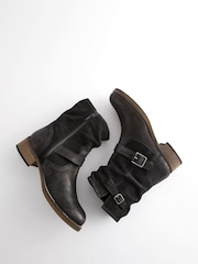 Black Extra Wide Fit Forever Comfort® Leather Slouch Ankle Boots - Image 3 of 7
