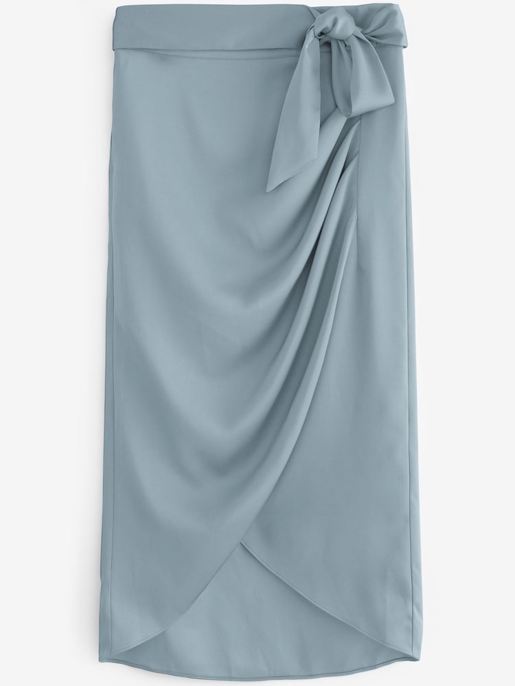 Blau - Figurbetonter Wickelrock aus Satin - Bild 5 von 5 Blau - Figurbetonter Wickelrock aus Satin - Bild 5 von 5