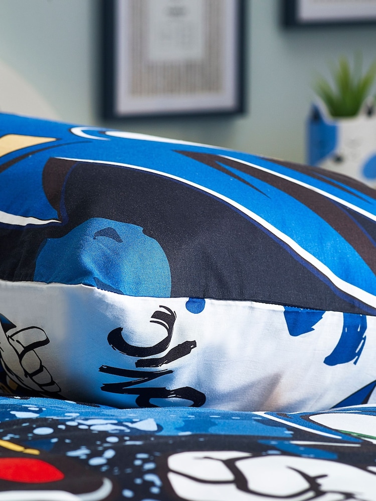 Sonic Blue Reversible 100% Cotton Duvet Cover And Pillowcase Set - Image 7 of 11