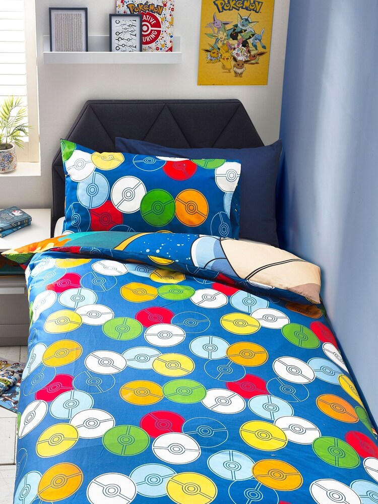 Pokémon Blue Reversible 100% Cotton Duvet Cover And Pillowcase Set - Image 2 of 11 Pokémon Blue Reversible 100% Cotton Duvet Cover And Pillowcase Set - Image 2 of 11