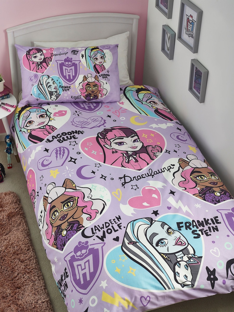 Monster High Purple Reversible 100% Cotton Duvet Cover and Pillowcase Set - Image 1 of 9 Monster High Purple Reversible 100% Cotton Duvet Cover and Pillowcase Set - Image 1 of 9