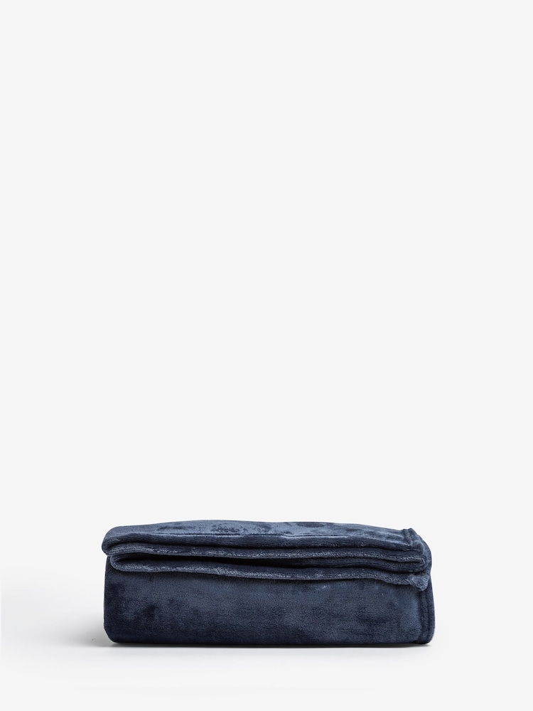 Navy Blue Plush Fleece Throw - Image 4 of 4