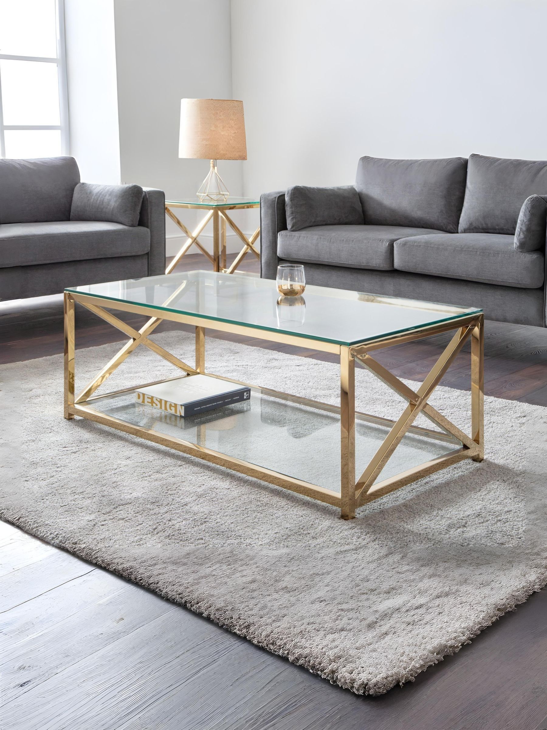 Julian Bowen Miami Gold Coffee Table Art Deco Stainless Steel Glass - Image 7