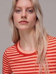 Whistles Red Rosa Double 100% Cotton Trim Stripe T-Shirt - Image 4 of 5