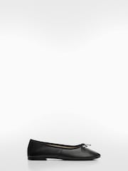 Mango Black Bow Leather Ballerinas - Image 1 of 3