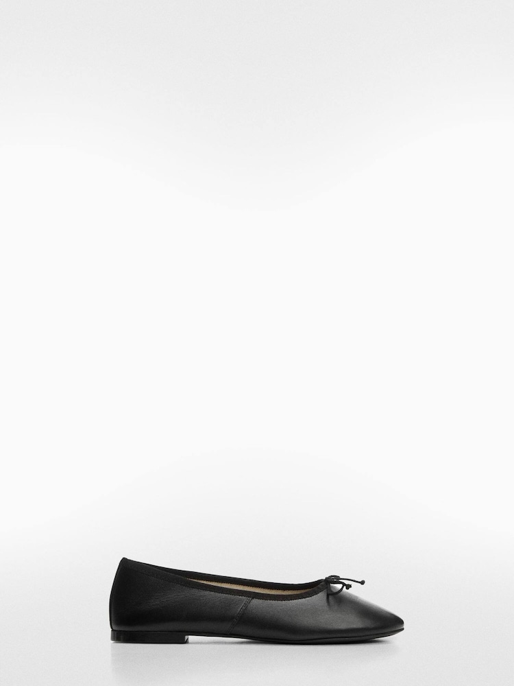 Mango Black Bow Leather Ballerinas - Image 1 of 3 Mango Black Bow Leather Ballerinas - Image 1 of 3