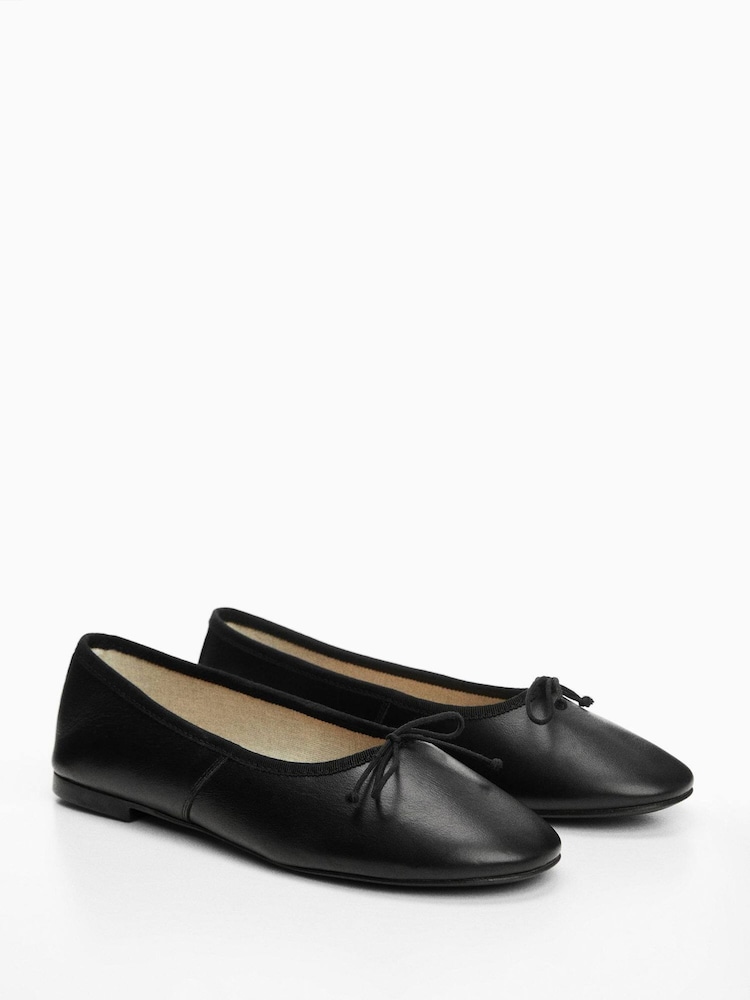 Mango Black Bow Leather Ballerinas - Image 2 of 3 Mango Black Bow Leather Ballerinas - Image 2 of 3