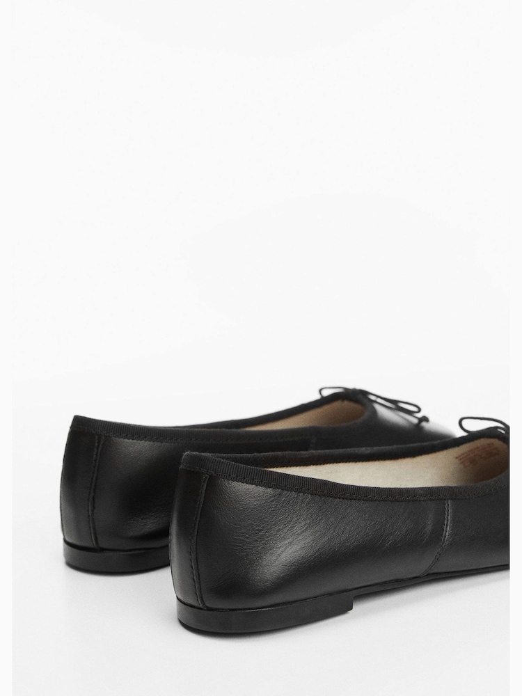 Mango Black Bow Leather Ballerinas - Image 3 of 3 Mango Black Bow Leather Ballerinas - Image 3 of 3