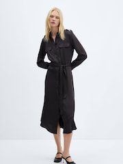 Mango Black Satin Shirt Dress - Image 1 of 7