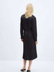 Mango Black Satin Shirt Dress - Image 2 of 7