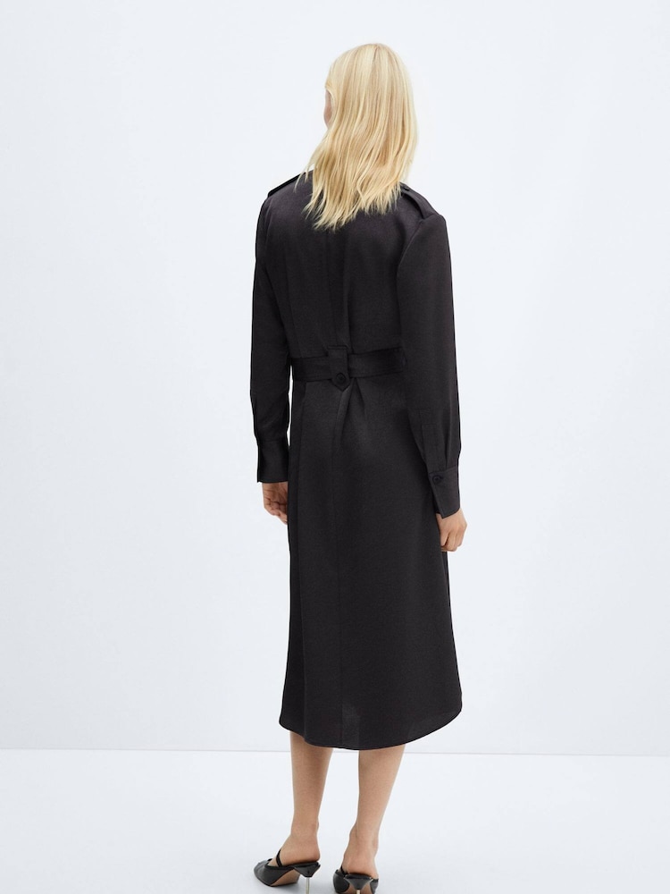 Mango Black Satin Shirt Dress - Image 2 of 7
