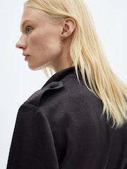 Mango Black Satin Shirt Dress - Image 4 of 7