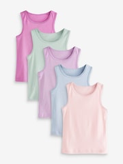 Purple/Green 100% Cotton Vests 5 Pack (1.5-16yrs) - Image 1 of 3