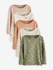 Neutral 5 Pack Long Sleeve Rib Jersey Tops (3mths-7yrs) - Image 1 of 3
