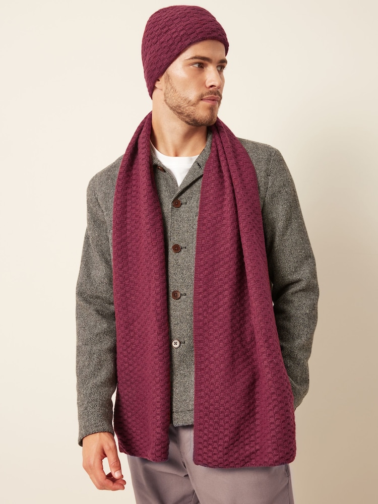 Burgundy Red Textured Beanie Hat and Scarf Set - Image 1 of 6