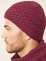 Burgundy Red Textured Beanie Hat and Scarf Set - Image 2 of 6