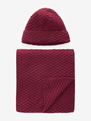 Burgundy Red Textured Beanie Hat and Scarf Set - Image 4 of 6