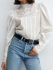 Mango Cream Embroidered Details Blouse - Image 4 of 7