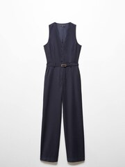 Mango Blue Striped Long Jumpsuit - Image 6 of 7