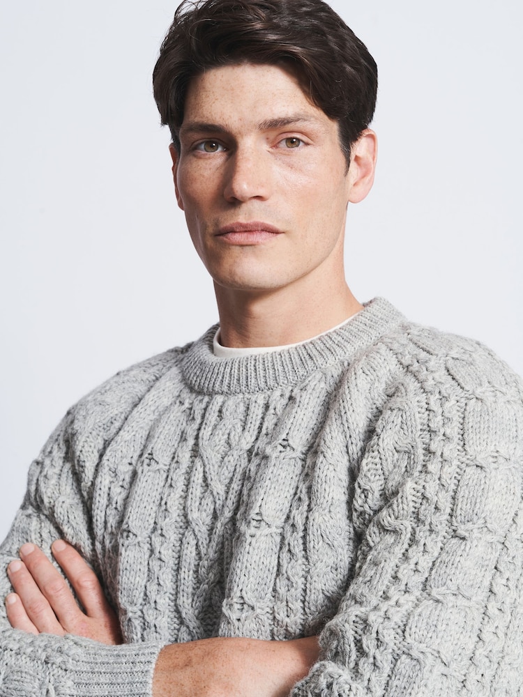 Aubin Westport Aran Wool Crew Neck Jumper - Image 3 of 7