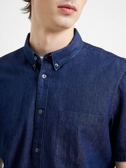 French Connection Navy Blue Denim 100% Cotton Short Sleeve Shirt - Image 3 of 4