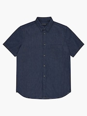 French Connection Navy Blue Denim 100% Cotton Short Sleeve Shirt - Image 4 of 4