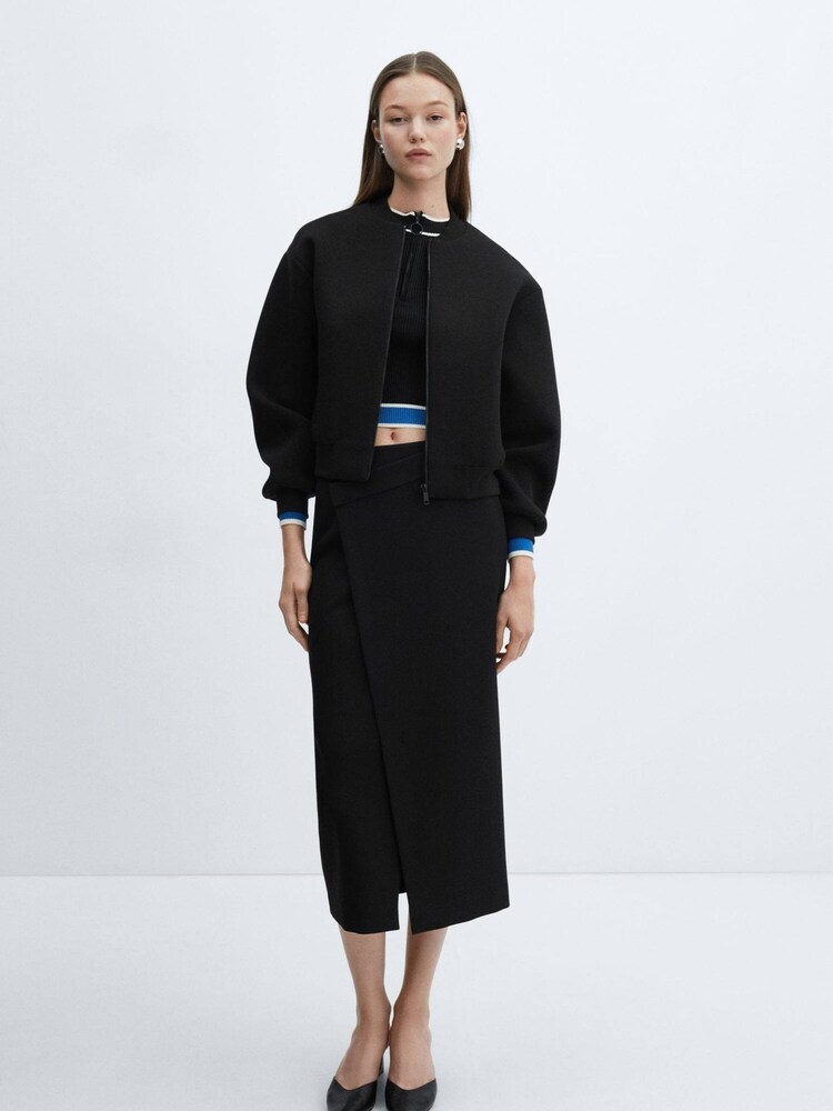 Mango Black Zipper Bomber Jacket - Image 2 of 7