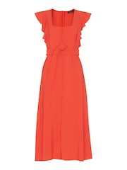 Whistles Red Sophie Frill Sleeve Midi Dress - Image 1 of 4