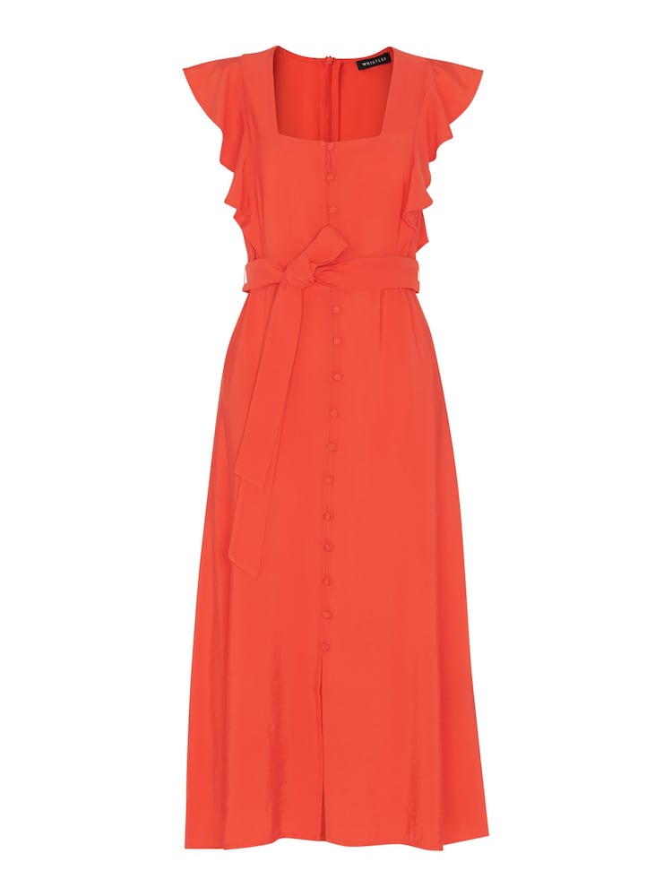 Whistles Red Sophie Frill Sleeve Midi Dress - Image 1 of 4