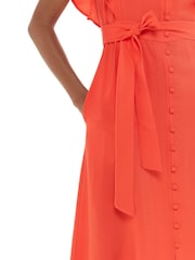 Whistles Red Sophie Frill Sleeve Midi Dress - Image 3 of 4