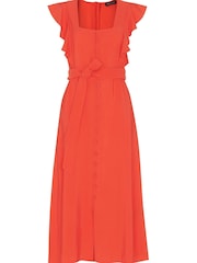 Whistles Red Sophie Frill Sleeve Midi Dress - Image 4 of 4