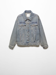 Mango Blue Oversized 100% Cotton Denim Jacket - Image 1 of 2