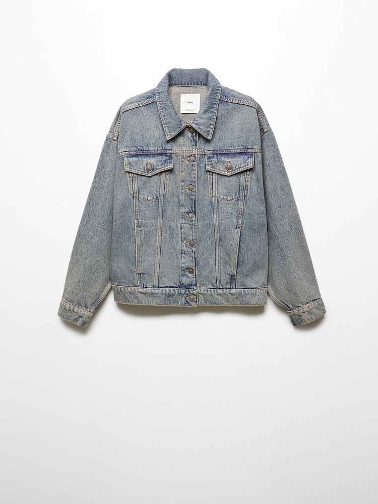 Mango Blue Oversized 100% Cotton Denim Jacket - Image 1 of 2