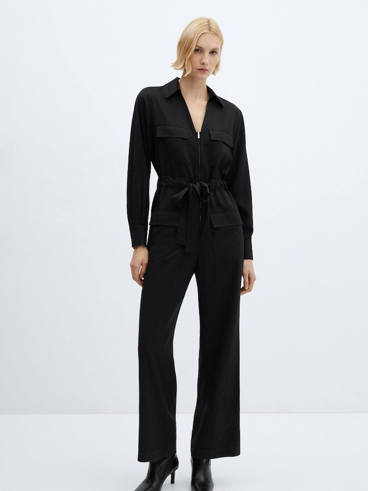 Mango Black Cargo Overalls With Zip - Image 1 of 6 Mango Black Cargo Overalls With Zip - Image 1 of 6