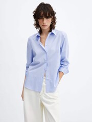 Mango Blue Oversized Cotton Lyocell Blend Shirt - Image 1 of 6