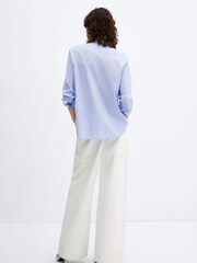 Mango Blue Oversized Cotton Lyocell Blend Shirt - Image 2 of 6
