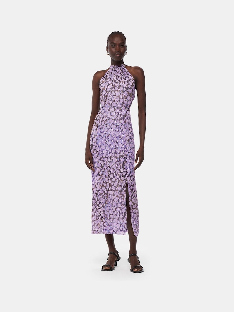 Whistles Purple Floral Metallic Dobby Dress - Image 1 of 5