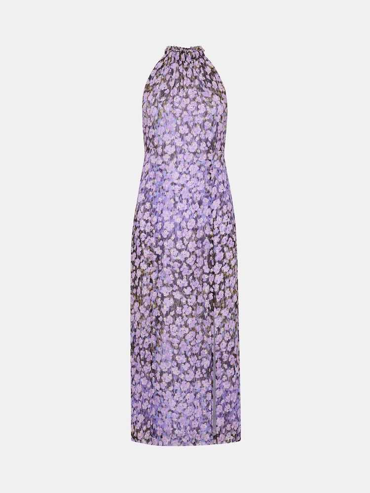 Whistles Purple Floral Metallic Dobby Dress - Image 5 of 5