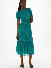 Whistles Blue Diagonal Snake Shirred Dress - Image 1 of 5