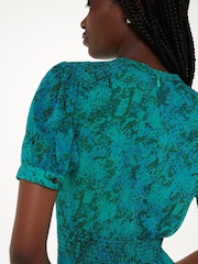 Whistles Blue Diagonal Snake Shirred Dress - Image 4 of 5