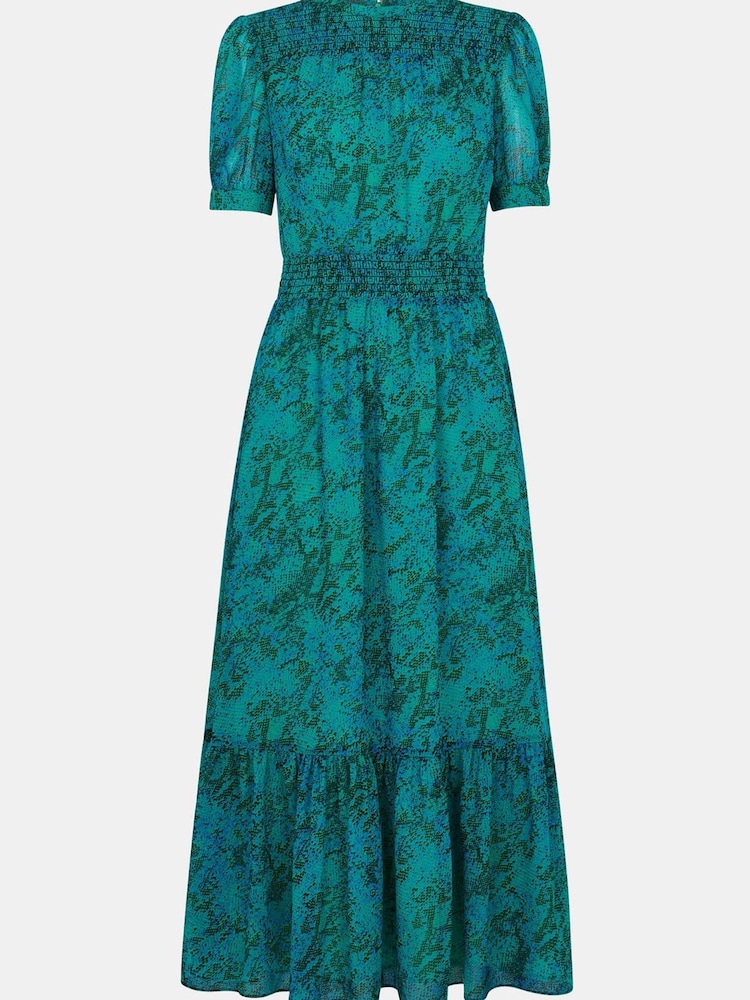 Whistles Blue Diagonal Snake Shirred Dress - Image 5 of 5