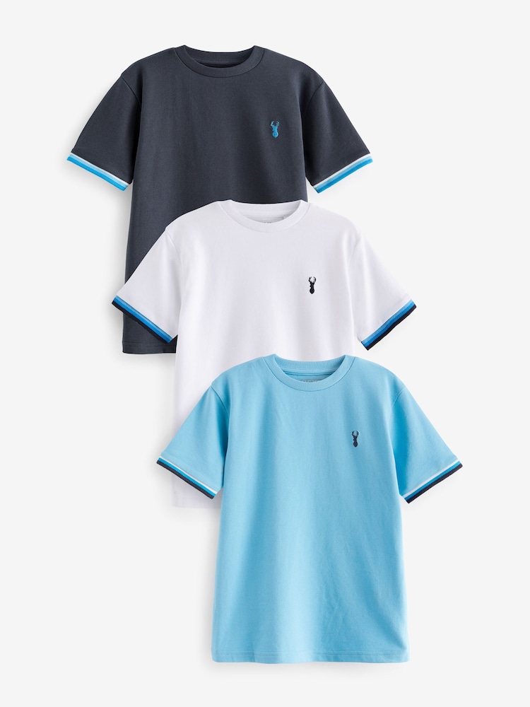 Blue/Black Tipped Short Sleeve T-Shirts 3 Pack (3-16yrs) - Image 1 of 3