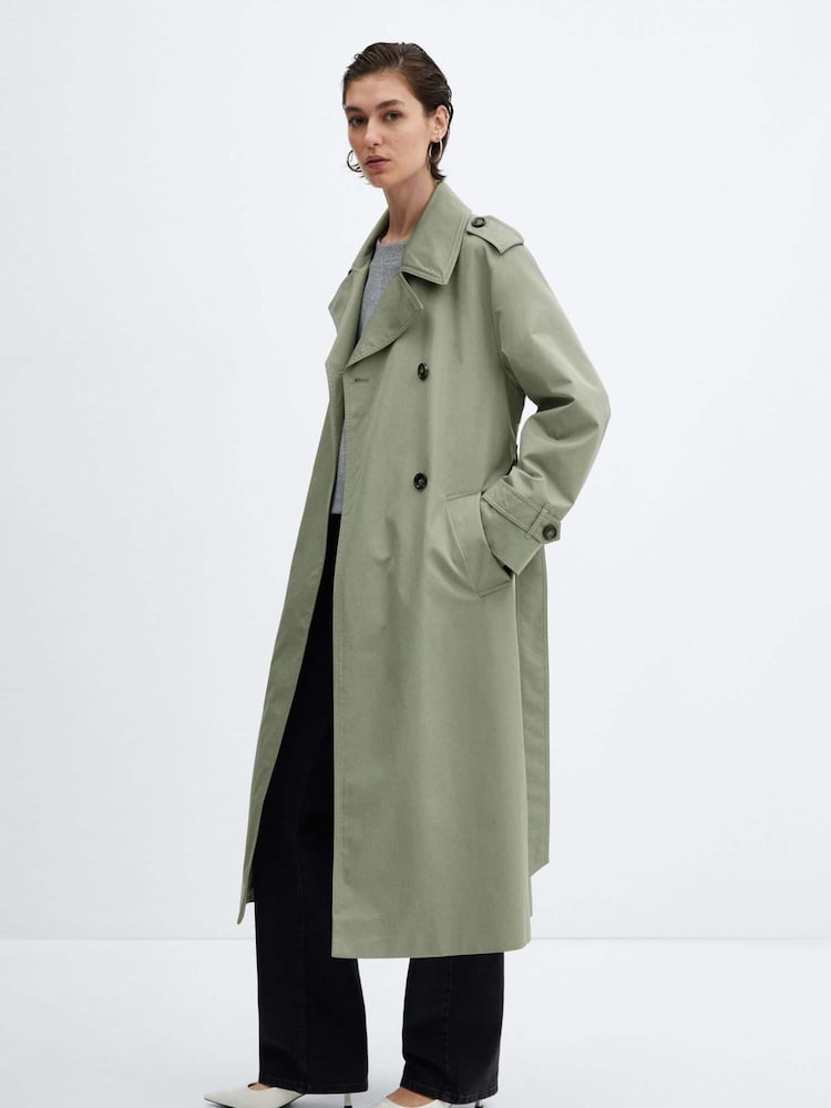 Mango Green Double-Button Trench Coat - Image 1 of 9
