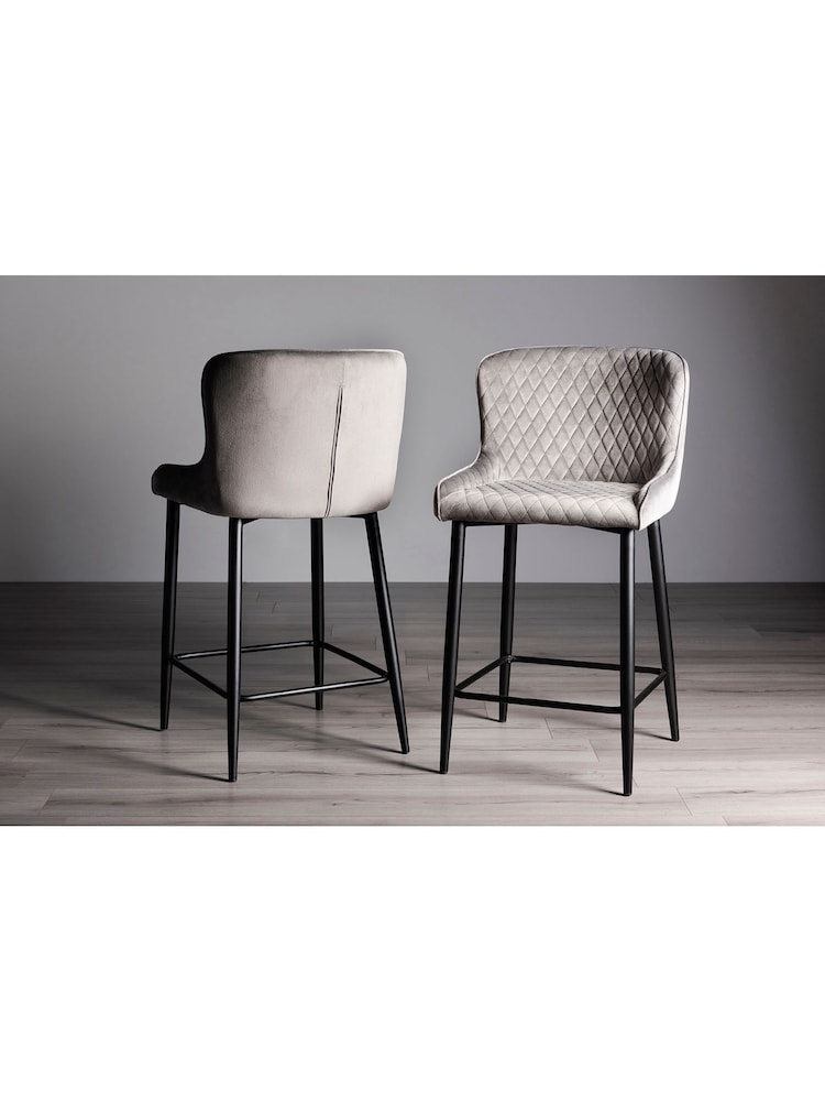 Bentley Designs Set of 2 Grey Cezanne Velvet Fabric Bar Stools - Image 1 of 4