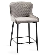 Bentley Designs Set of 2 Grey Cezanne Velvet Fabric Bar Stools - Image 2 of 4