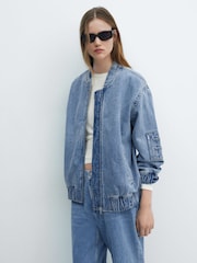 Mango Blue Denim Bomber Jacket - Image 1 of 6