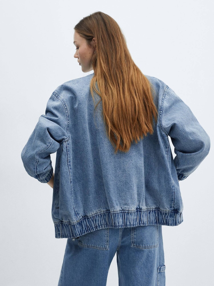Mango Blue Denim Bomber Jacket - Image 2 of 6