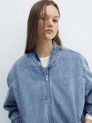 Mango Blue Denim Bomber Jacket - Image 3 of 6