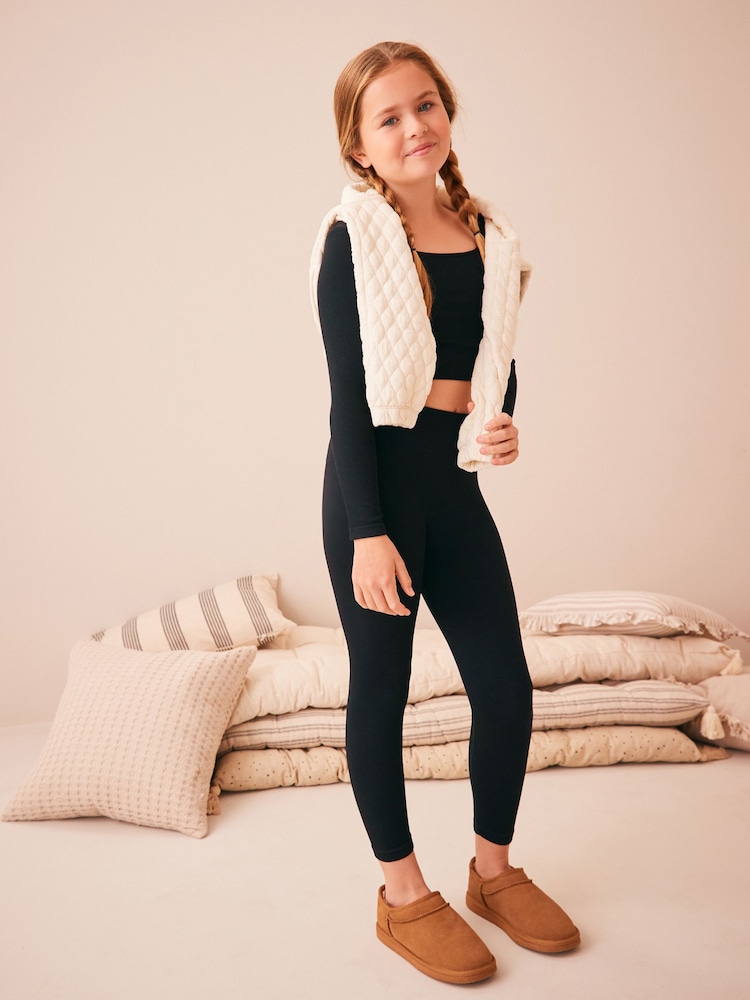 Black Ribbed Stretch Top & Leggings Set (7-16yrs) - Image 2 of 8